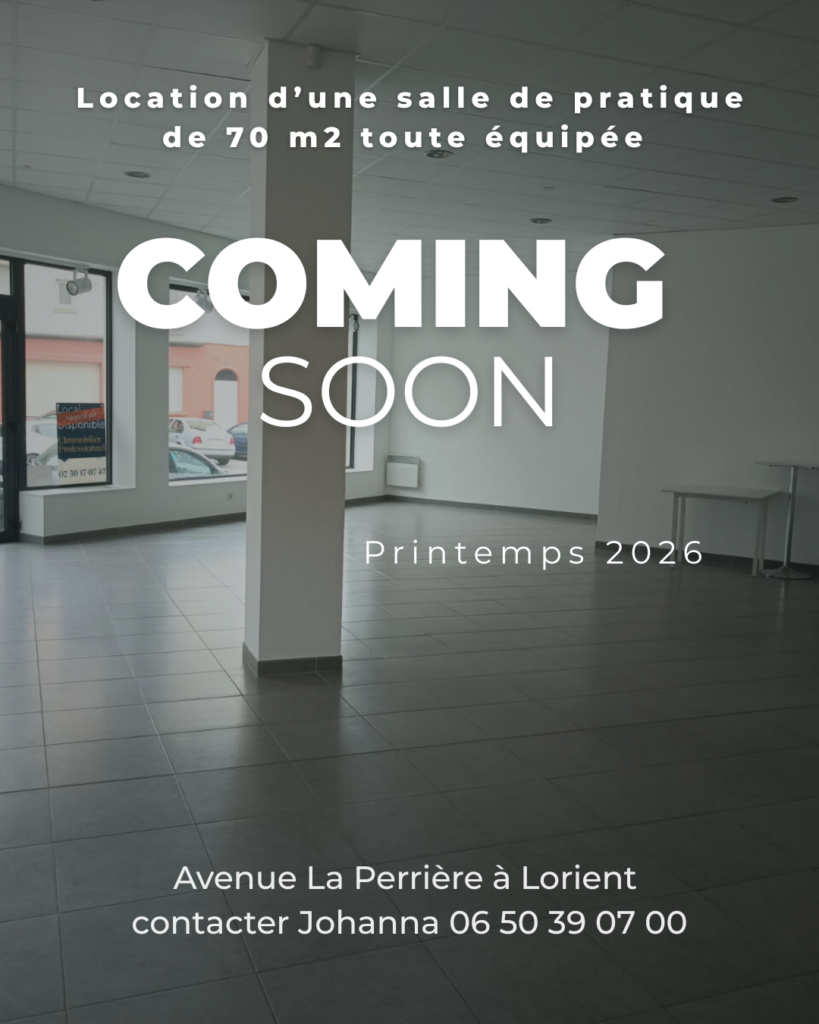Location de salle de pratique de 70 m² à Lorient, entièrement équipée pour vos séances de Pilates.