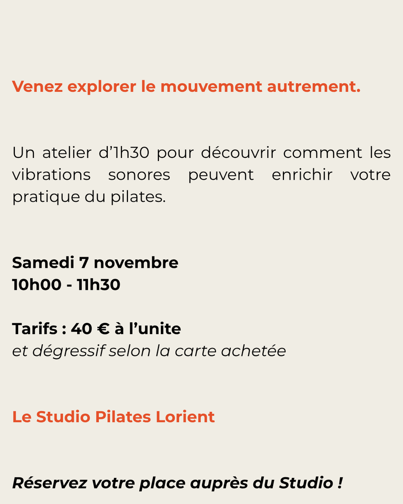 Studio Pilates à Lorient proposant des ateliers de découverte des vibrations sonores pour enrichir la pratique du Pilates.